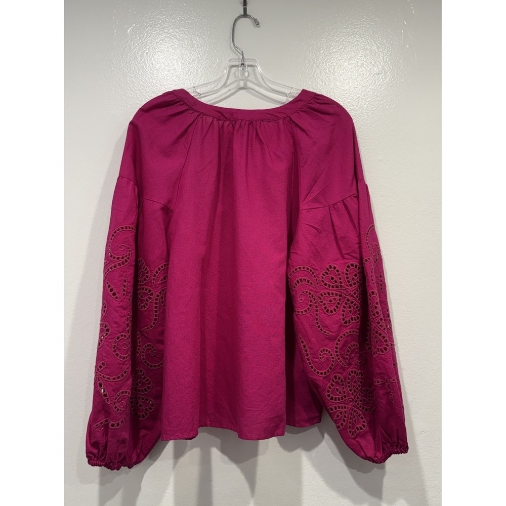 INC International Concepts Top Size Large Blouse Pink Linen Blend Peasant Eyelet - Picture 2 of 8